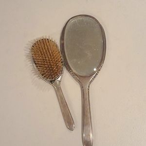 Antique silver mirror & brush set